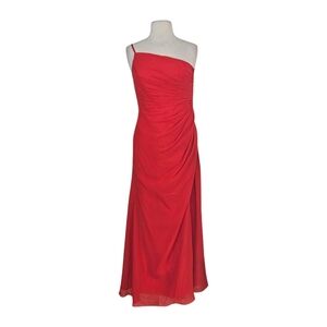 JJs House One Shoulder Asymmetric Red Ruched Evening Gown Like New
